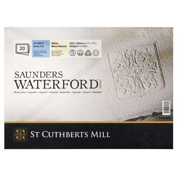 St Cuthberts Saunders Waterford Watercolor Block, Cold Pressed, White, 140lb/300gsm, 20 Sheet, 14x10 inch, 1 Count