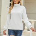 thumbnail image 2 of Suéter de cuello alto de punto para mujer, jersey informal holgado con cordones de manga larga y linterna a la moda para otoño e invierno, blanco M, 2 of 6