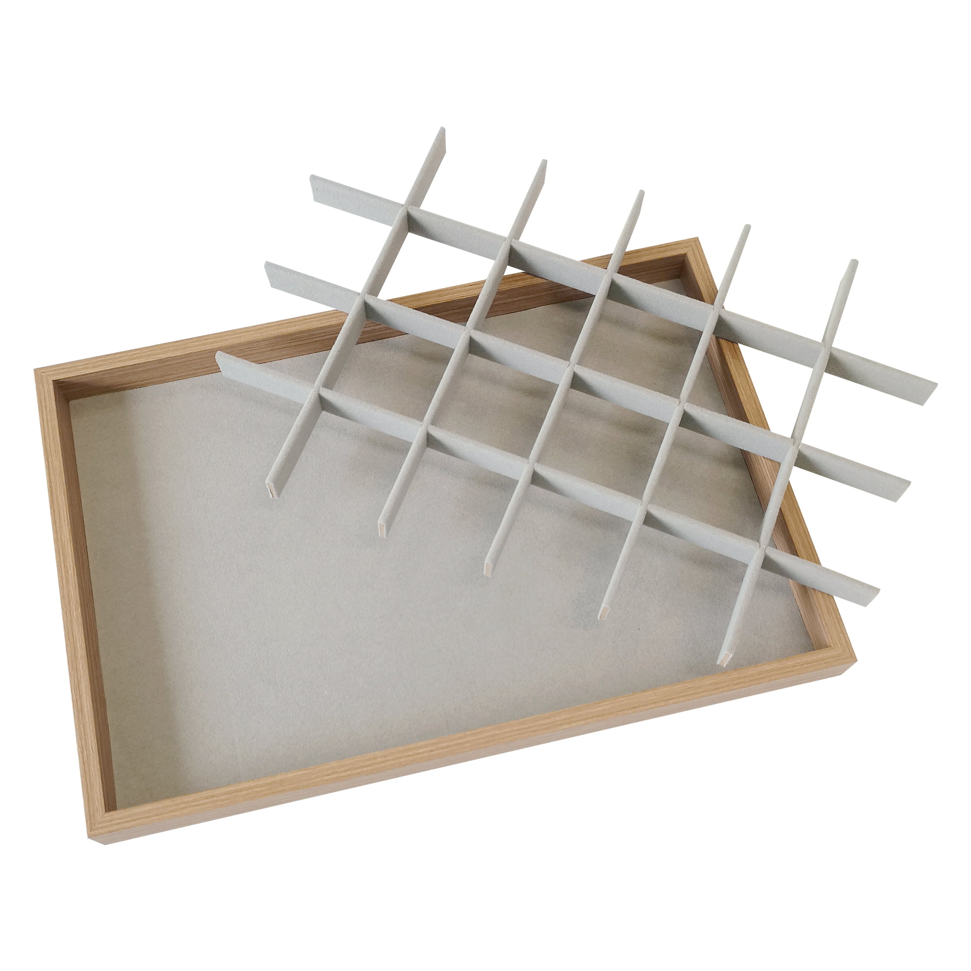 Unique Bargains Set of 2 Wood Jewelry Trays for Drawers Stackable Girls' Jewelry Organizer Light Brown-24 Grid Tray