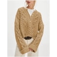 thumbnail image 4 of Female Chunky Cable Crop Sweater Pullover Casual Half Button Flared Long Sleeve Jumper Pullovers Khaki XL, 4 of 7
