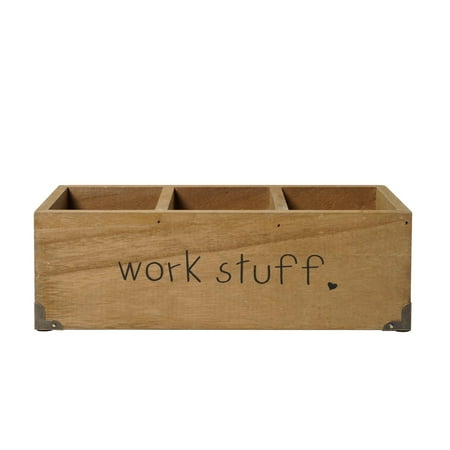 UPC: 0098811753390 | American Art Decor Addie Joy Work Stuff Rectangle 3-Opening Wood Desk Organizer – Brown