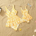thumbnail image 4 of Xmarks Family Matching Swimsuits Mommy and Me Two Pieces Tropical Print Ruffled Bikini Set Bathing Suits/One Pieces Set Swimwear, Dad and Son Casual Swim Trunks, 4 of 9