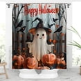 thumbnail image 1 of ViLaViDeca Halloween Shower Curtain Set Halloween Bathroom Curtain Set Shower Curtain Pumpkin Shower Curtain Set With Non Slip Rugs Toilet Lid Cover And Bath Mat, 1 of 8