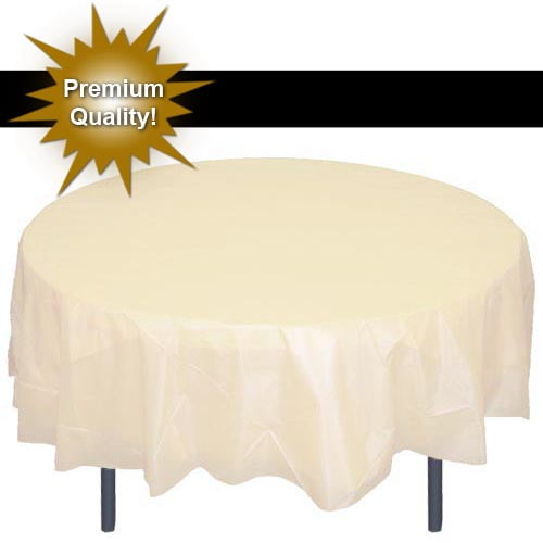 Premium 12 Pack Ivory Plastic Tablecloth, 84 Inch Round