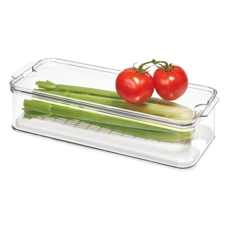 iDesign Crisp BPA-Free Plastic Stackable Refrigerator Produce Bin, Clear, White