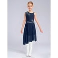thumbnail image 5 of Hansber Kids Girls Sleeveless Lyrical Dance Dress Rhinestones Flower Asymmetrical Skirt Leotard Ballet Dancewear Navy Blue 6, 5 of 6