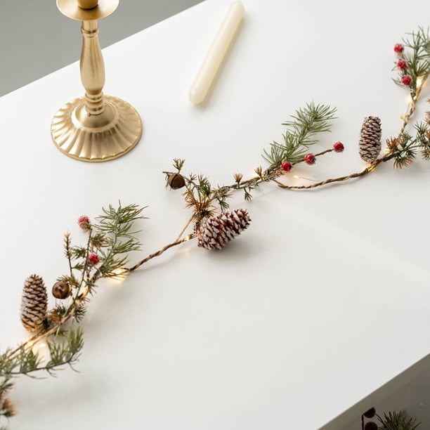 Adornos navideños, arreglo decorativo navideño, cadena de luces LED, cadena de luces navideñas de frutos rojos, pequeña cadena de luces navideñas, decoración navideña de ratán, enredadera de simulació