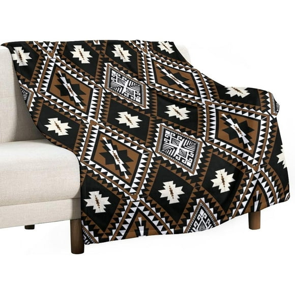 Rustic Western Throw Blanket, Southwestern Bohemian Ethnic Style Native Aztec Pattern Flannel Blanket for Sofa Bed, All Seasons 30"x40"