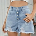thumbnail image 2 of Jean Shorts for Women Summer Casual Mid Rise Ripped Distressed Denim Short Pants Front Zipper and Button Shorts (2XL, Light Blue), 2 of 7