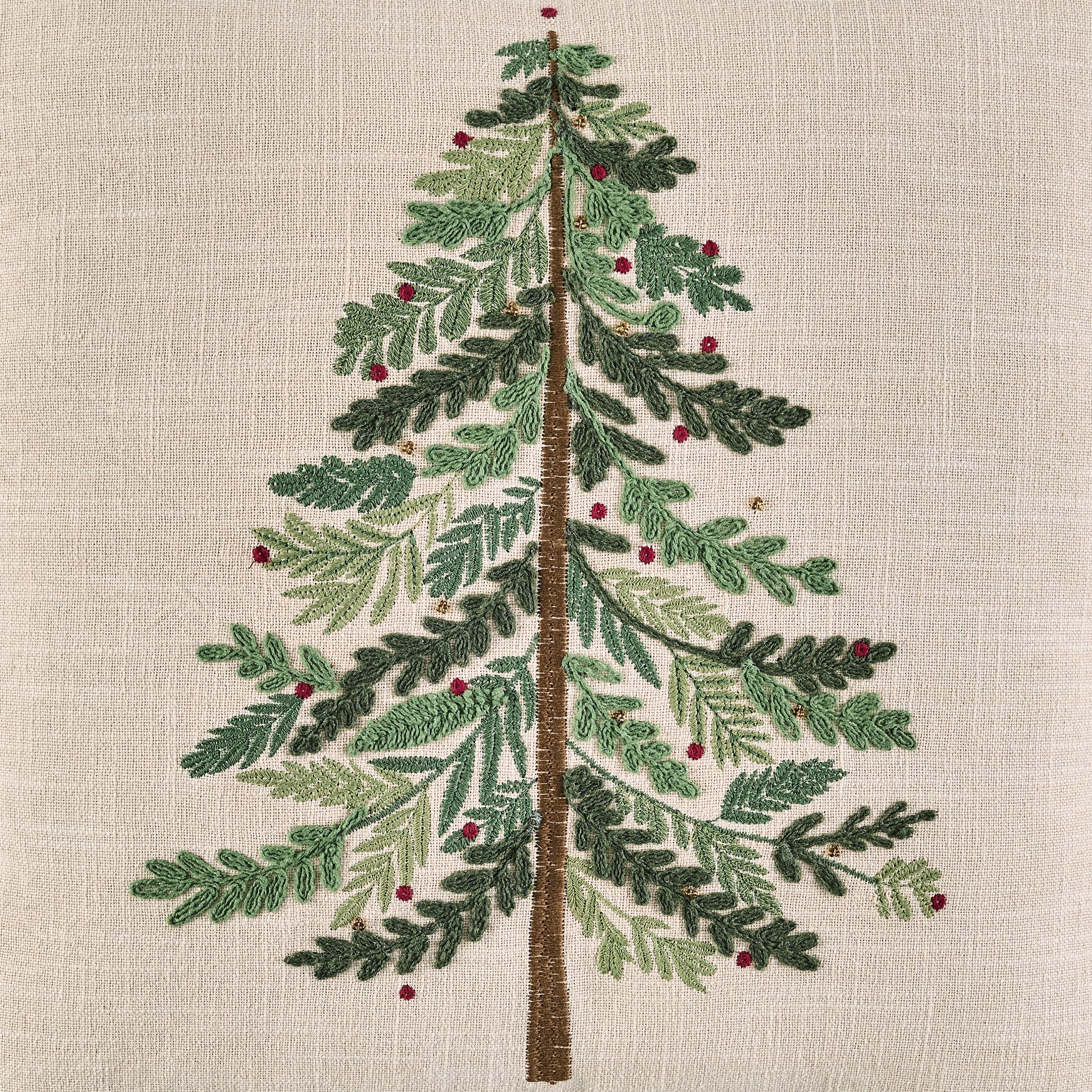 Better Homes & Gardens 20 in x 20 in Embroidered Holiday Tree Throw Pillow, Red/Multi