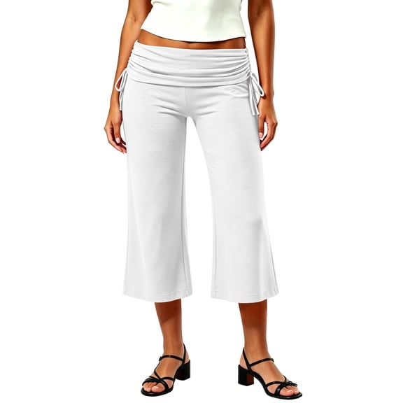 Yutgune Womens Plus Size Fold Over Capri Yoga Pants Elastic Waist Workout Leggings Summer Casual