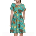 thumbnail image 1 of Easygdp Cute Animals para Vestido Transpirable de Mujer, Vestido Suelto de Manga Corta con Pliegues y Bolsillos para el Verano, 1 of 6