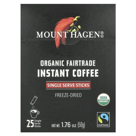 Mount Hagen Organic Fairtrade Instant Coffee, 25 Single Serve Sticks