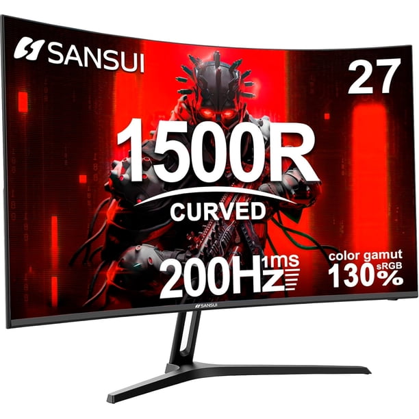 SANSUI Monitor Gaming Curvo 27" Mod. ES-G27C1, 180hz 1ms Fhd 1080p, Freesync|, Curvatura 1500r, Hdr, Low Blue Light, Puertos Hdmi / Dp, Vesa, Cable Hdmi Incluido