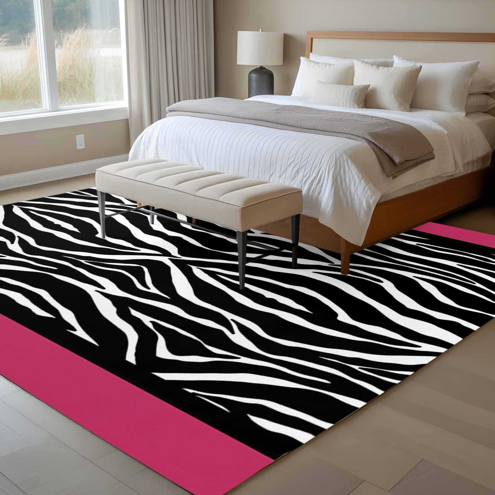 Zebra Printed Area Rugs 5'x7', Washable Small Throw Rugs for Laundry Room Playroom, Modern Geometric Balck White Stripes Indoor Outdoor Rug Non-Slip Low Pile Carpet Runner Reversible Floor Mats