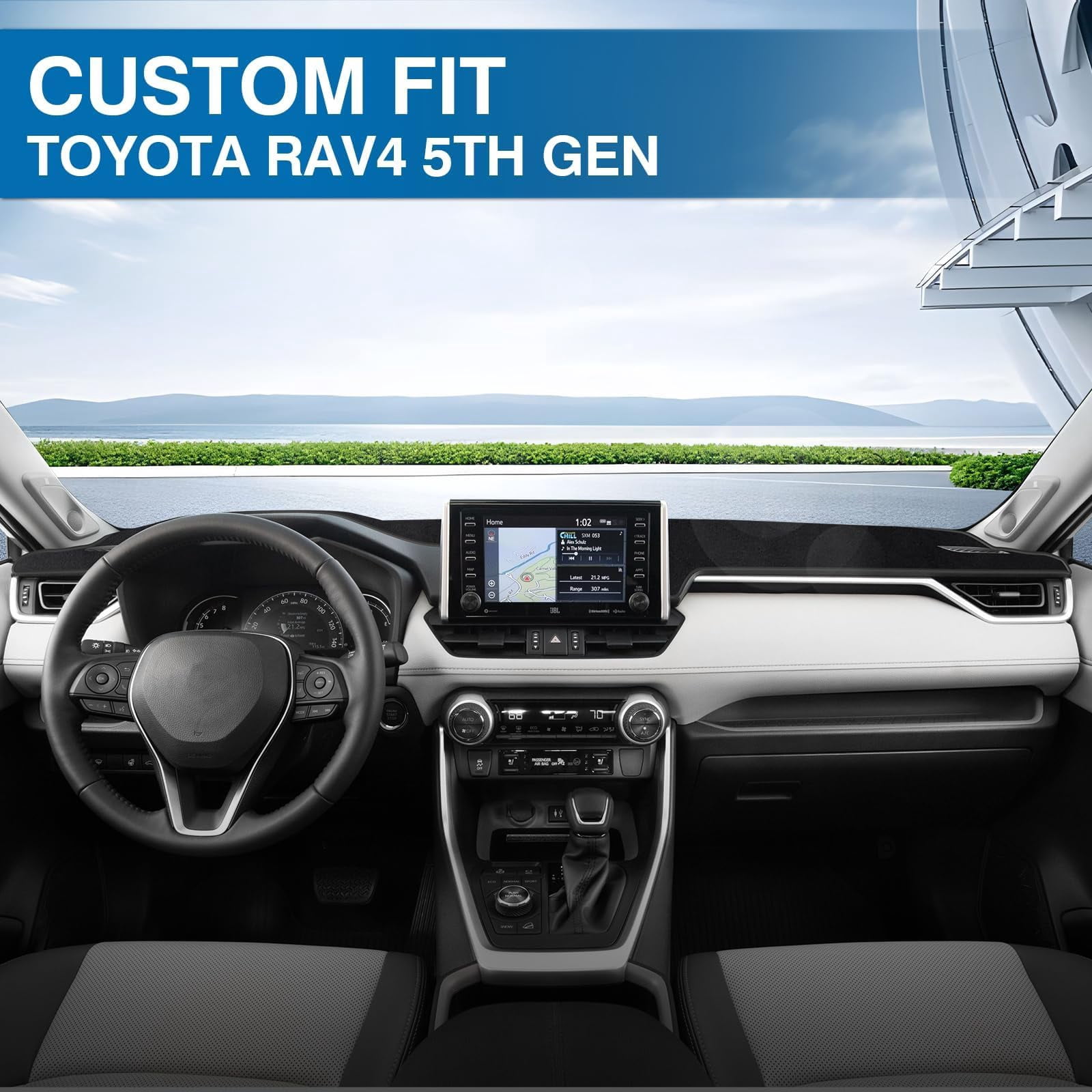 GUANGHUI Car Dash Cover Mat for Toyota RAV4 2019-2025 Left Hand Driving Non-Slip Center Console Dash Cover Interior for Toyota RAV4 Accessories Custom Fit Dash Mat Sunshade Windshield Glare Black