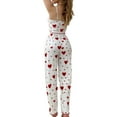 thumbnail image 3 of Women's 2 Piece Pajama Set Heart Print Wave Trim Ribbed Knit Cami Top and Drawstring Pants Pjs Loungewear, 3 of 5