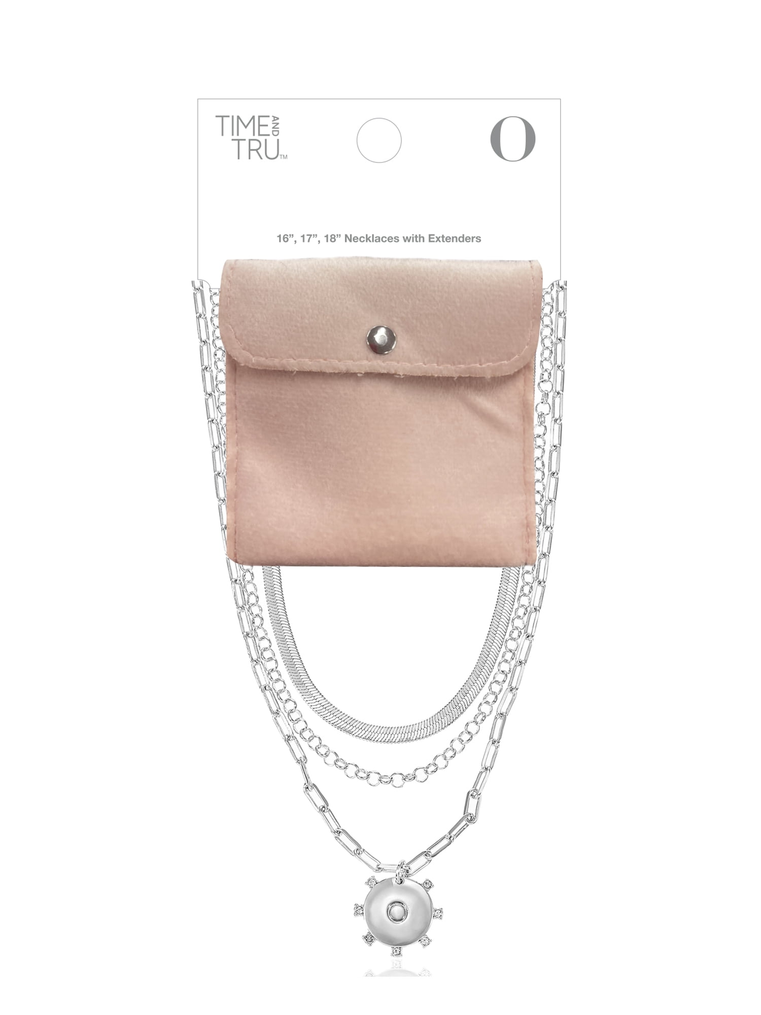 Time and Tru Silvertone Necklace, 3 Piece, Initial O