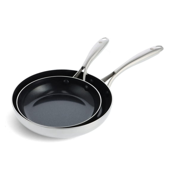 Blue Diamond HD Stainless Steel Clad Pro 2-Piece 9.5" and 11" Frypan Skillet Set, Diamond Infused Ceramic Nonstick, PFAS-Free, Dishwasher Safe, Oven and Broiler Safe, Silver