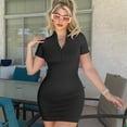 thumbnail image 2 of OQQ Women's 2 Piece Dresses Sexy Ribbed Zip Front Short Sleeve Stretch Tops Mini Dress, 2 of 7