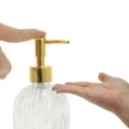 thumbnail image 3 of Unique Bargains 1 Pc Rectangular Bottom Vertical Stripes Soap Dispenser 13.53oz Clear Gold Tone, 3 of 6