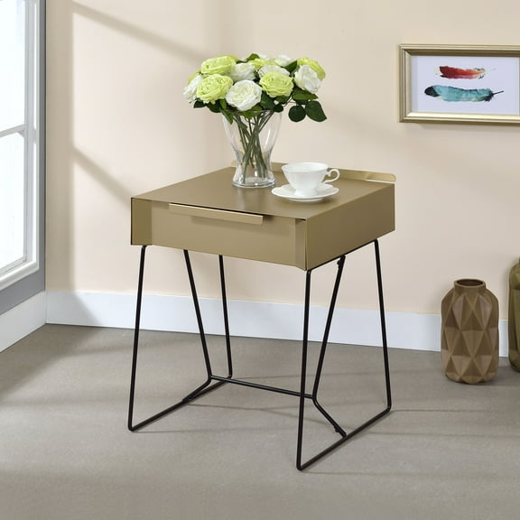 Kruzt 1-Drawer Metal End Table, Champagne