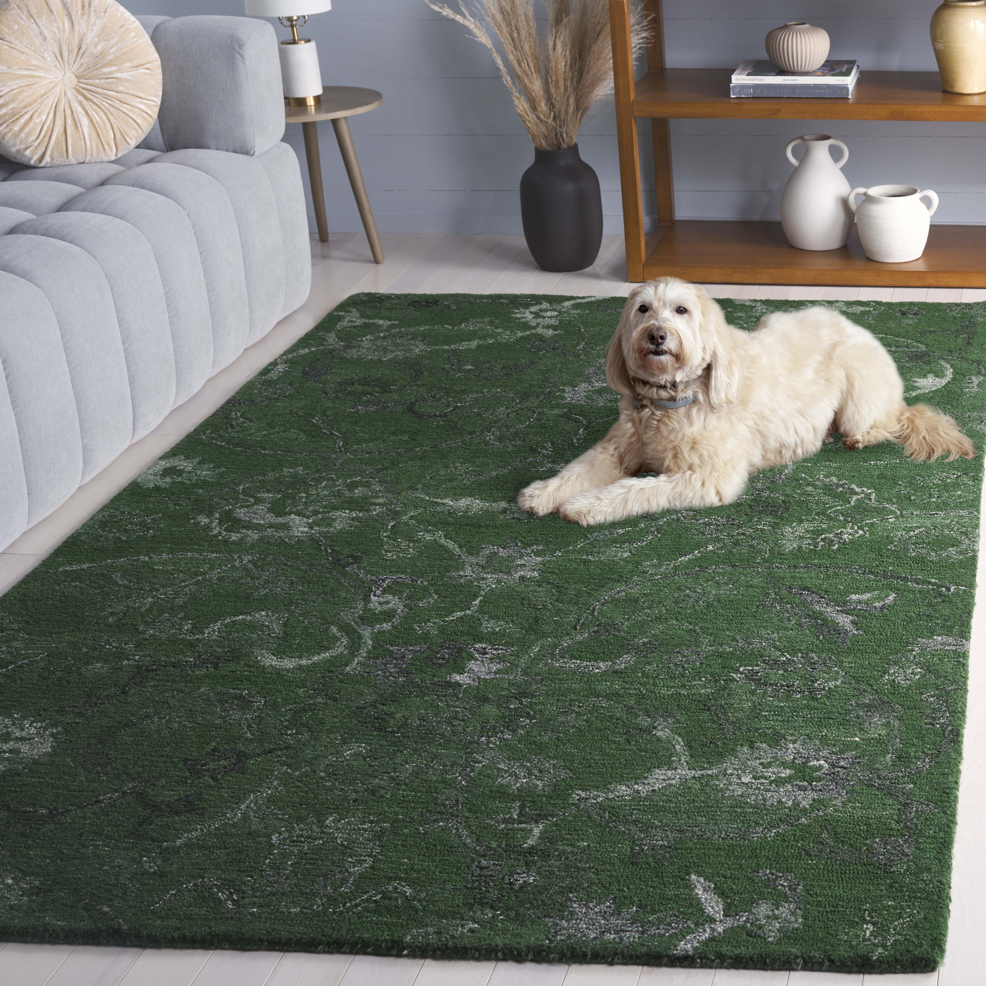 SAFAVIEH Anatolia Jamaar Floral Area Rug, Dark Green, 6' x 6' Square