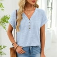thumbnail image 6 of PNTUTB Women's Casual Solid Color Ribbed V Neck Button Front Loose Comfortable Short Sleeve T Shirts, 6 of 6