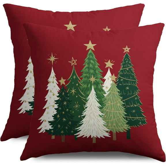 Christmas Pillow Covers 18X18 Set of 2, Red Xmas Tree Winter Decorative Throw Pillowcases Holiday Outdoor Farmhouse Seasonal Cushion Cases Couch Sofa Bed Decor