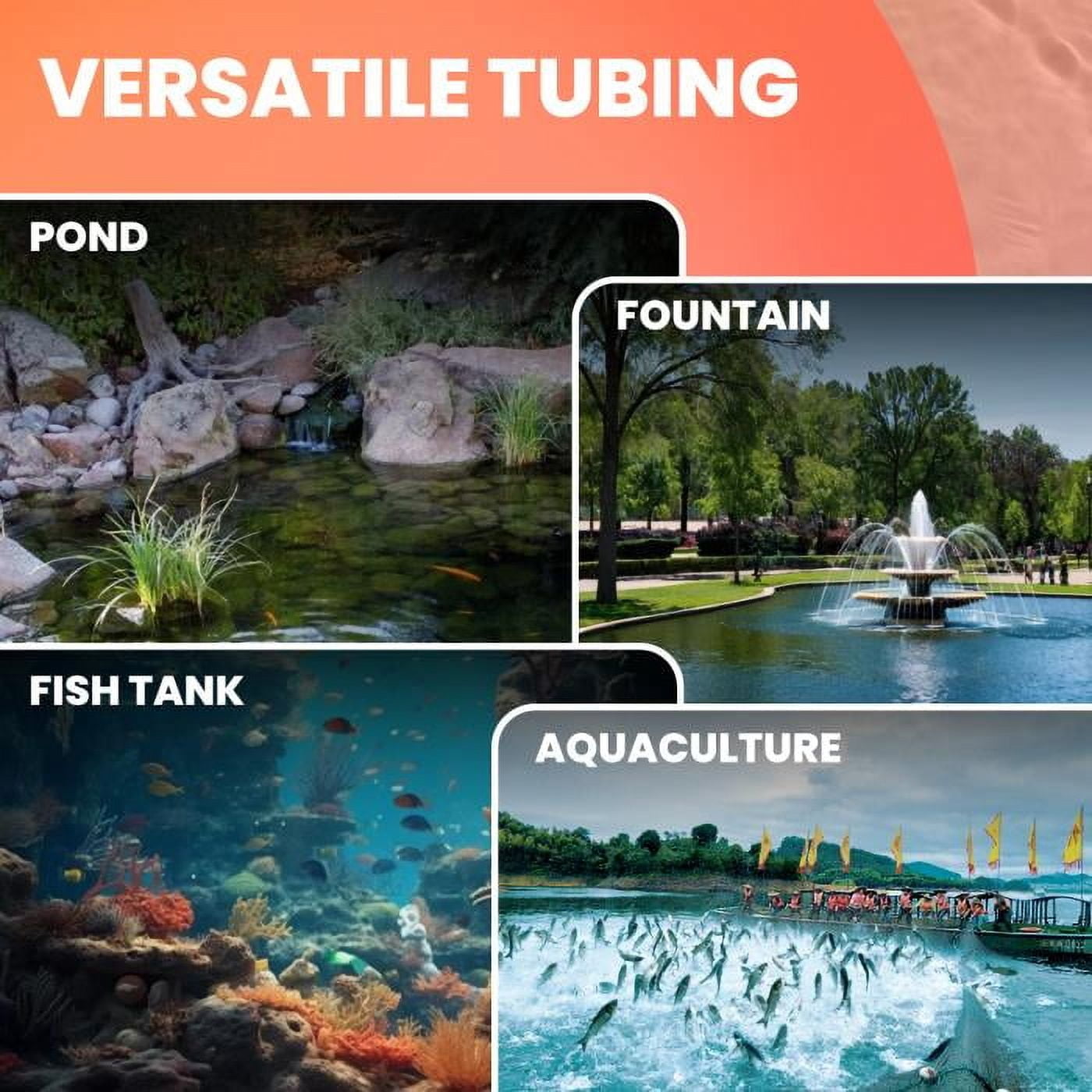 Self-Sinking Weighted Pond Aerator Hose Set (with Stainless Steel Clips & Copper Repairers), Black Fabric High Pressure Leak-Proof Garden Watering Hose, Lightweight and Portable, No Kinks