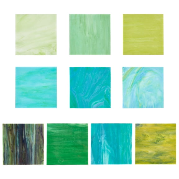 10pcs 10 Colors Stained Glass Sheets 3.9 x 3.9 Inch Square Large Cathedral Mosaic Glass Tiles Green Blue Variety Mosaic TilesDIY