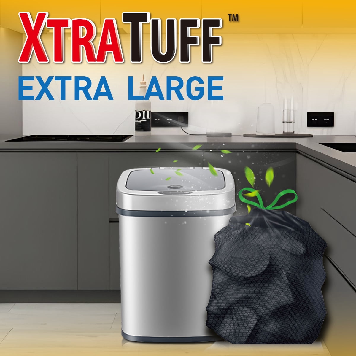 Xtratuff MegaFlex 30 Gallon Kitchen Drawstring Trash Bags – 90 Count, Black, Unscented, Heavy Duty with Leak & Tear Protection