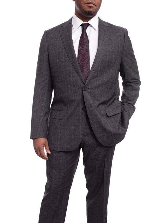 Classic Fit Gray Plaid Two Button Half Canvassed Wool Suit