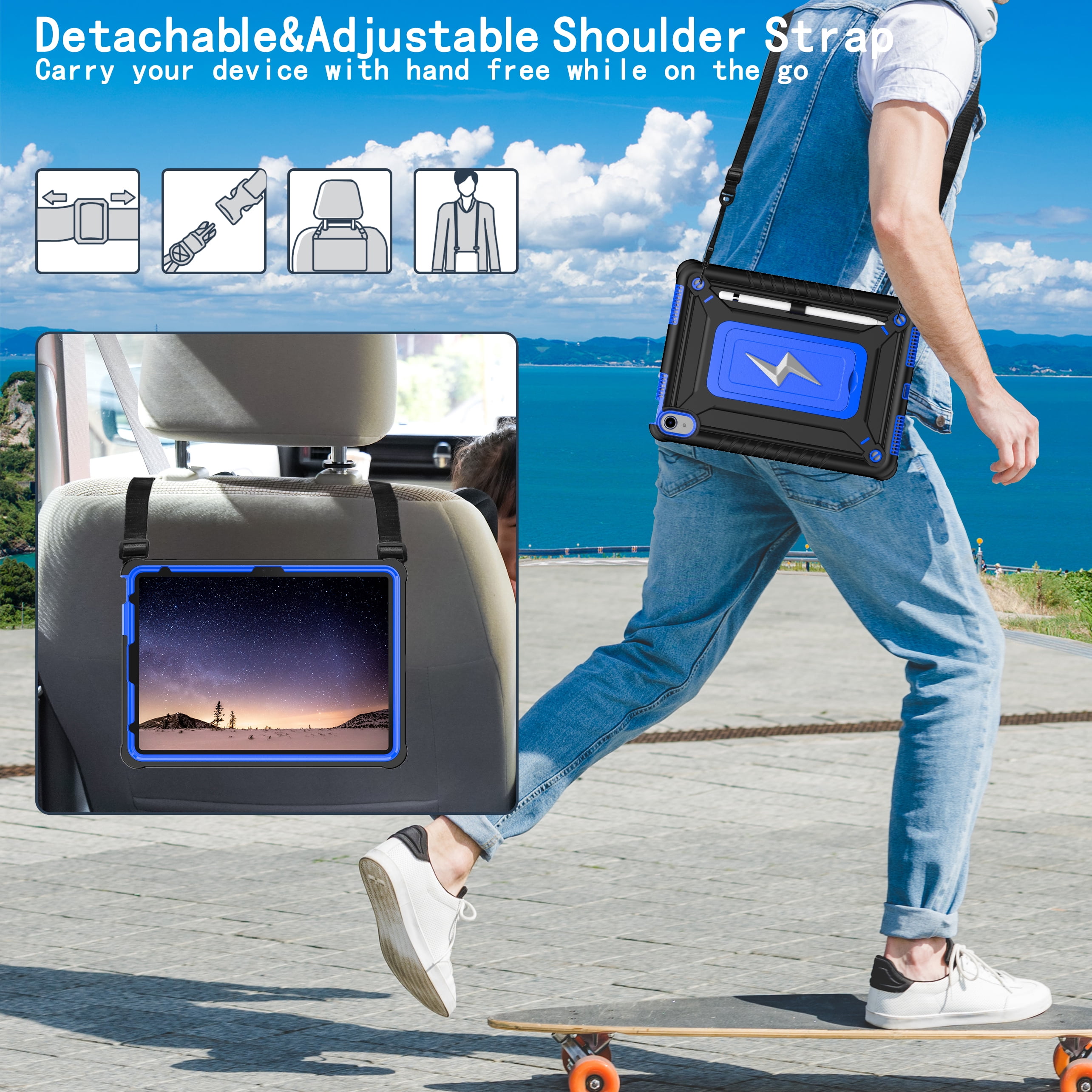 Allytechgroup Heavy Duty Shockproof Case for Apple iPad A16 11th Generation 11" 2025 & iPad 10th Generation 10.9" 2022, Tablet Case with Kickstand, Pencil Holder, Strap Kids Friendly Cover,Blackblue