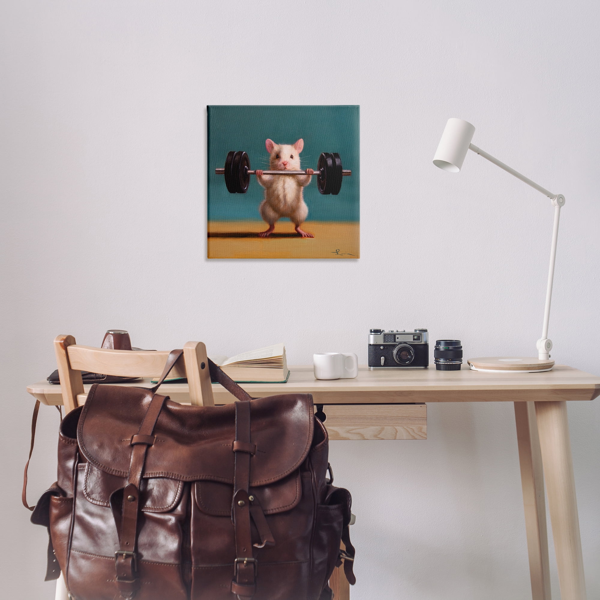 Stupell Industries Power Lifting Mouse Animals Painting Wrapped Canvas Art Print Wall Art, 24 x 24
