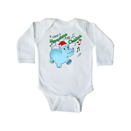 

Inktastic I Want a Hippopotamus for Christmas Hippo in Santa Hat Gift Baby Boy or Baby Girl Long Sleeve Bodysuit