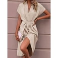 thumbnail image 5 of Women'S V Neck Elegant Dress Irregular Sleeve Solid Color Bodycon Midi Cocktail Gown L, 5 of 7
