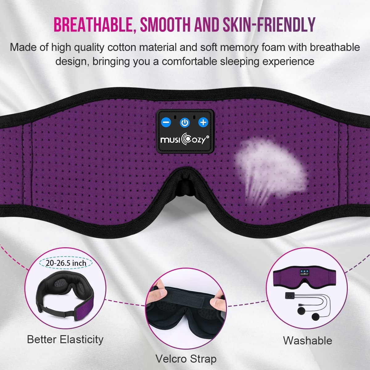 Bluetooth 5.4 Sleep Headphones, 3D Breathable Wireless Music Eye Mask, Sleeping Headphones with Headband for Side Sleepers, Women, Men, Air Travel, Unique Tech Gifts