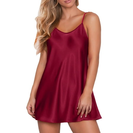 

Enjiwell Womens Solid Color Strappy Nightdress Babydoll Lingerie Satin Silk Sleewear Pajamas