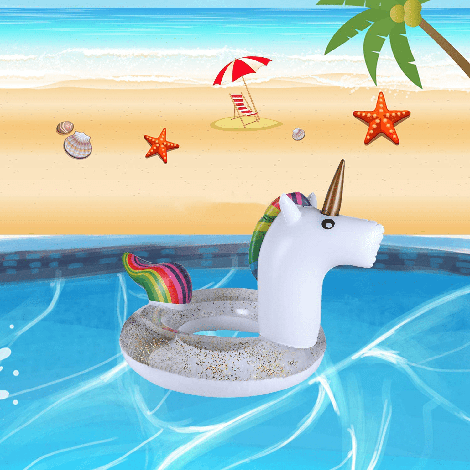 Inflatable Unicorn Pool Float Ride with Fast Valves Large Rideable Blow-up Summer Beach Swimming Pool Toys Kids Adults (48 inch)