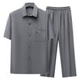 thumbnail image 2 of Jessboyy Outfits for Men 2 Piece Sets Button Down Short Sleeve Shirts and Pants Outfits Set 2pc Casual Mens Tang Suits Going Out Travel Vacation Sets Dark Gray,XXXL, 2 of 7