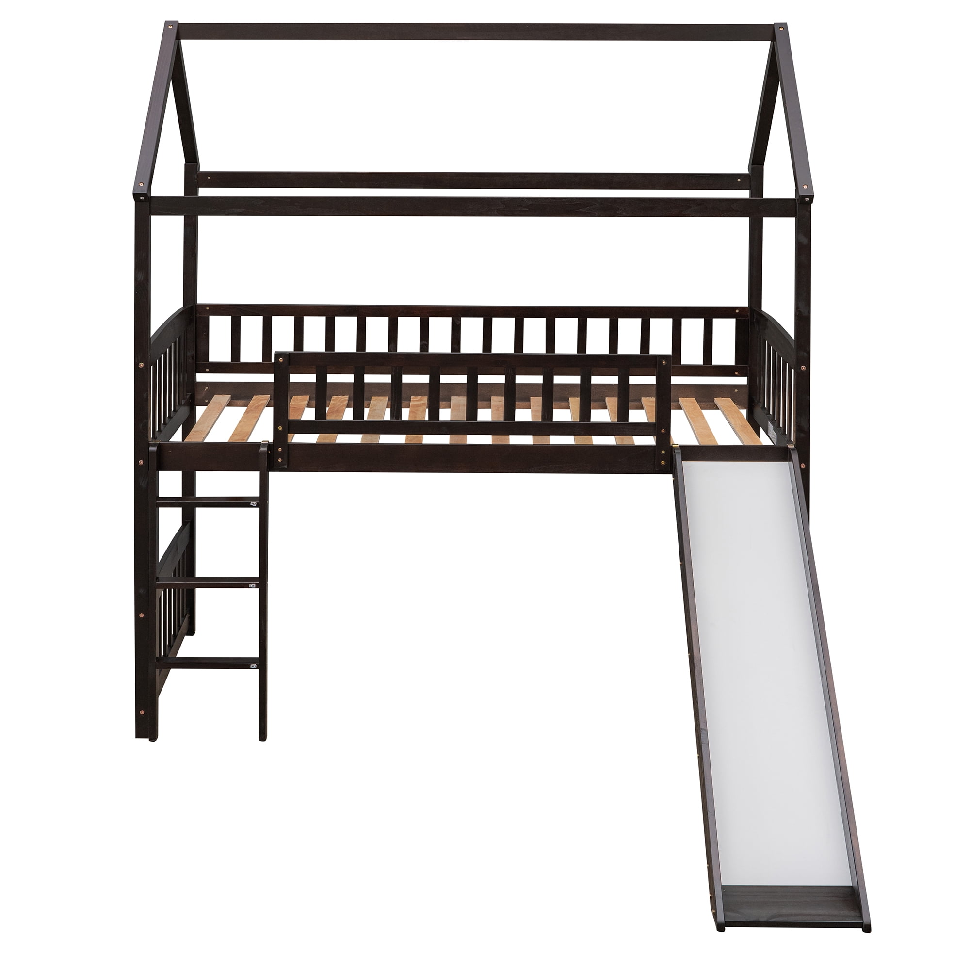 Aukfa Twin Loft Bed with Slide, House Bed with Headboard for Kids Teens Adults - Espresso