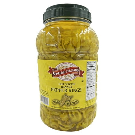 Supremo Italiano Hot Sliced Banana Pepper Rings | Kosher | 8.49 lb