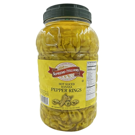 Supremo Italiano Hot Sliced Banana Pepper Rings | Kosher | 8.49 lb