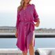 thumbnail image 2 of Vestido camisero de manga larga de color sólido con solapa informal a la moda para mujer, abrigo de protección solar para playa dividida Pompotops  hdfakjf2512, 2 of 9