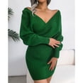 thumbnail image 3 of Robe Pull à Col en V, Robe en Tricot à Manches Longues pour Femmes, Performance, 3 of 5
