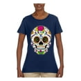 thumbnail image 2 of Wild Bobby Day Of The Dead Sugar Skull Pop Culture Women Graphic Tee, Navy, Medium, 2 of 5