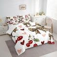 thumbnail image 3 of Feelyou Leopard Print Bowknot Comforter Set 7pcs, Cherry Love Heart King Bedding Sets, 3 of 8