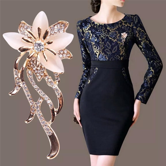 HOOUN Opal Flower Brooch Rhinestone Crystal Brooch Pin Wedding Party Women's JeweU-qy_
