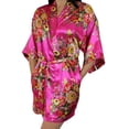 thumbnail image 1 of Women's Floral Satin Kimono Short Bridesmaid Robe With Pockets - Silky Touch, 1 of 5